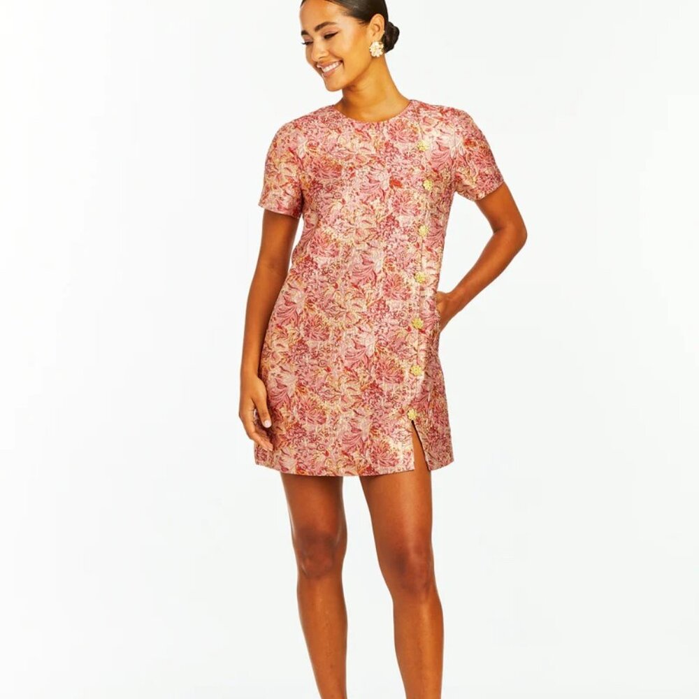 Mestiza Isolde Dress‎ Metallic Jacquard Round Neck Short Sleeve 2